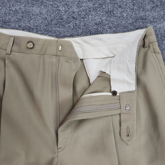 VTG Brooks Brothers Pants Mens 36x28.5 Beige Wool Pleated Cuffed USA Made Casual - Picture 12 of 16